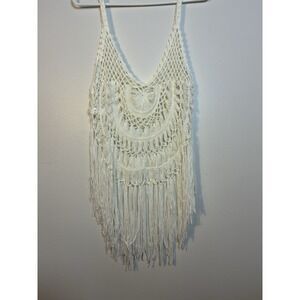 Festival Hippie Layering Crochet Tank Top OS White Western Beach